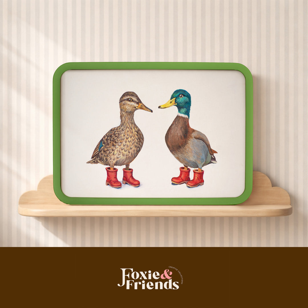 Ducks in boots- Original Artwork With Round Edge Frame