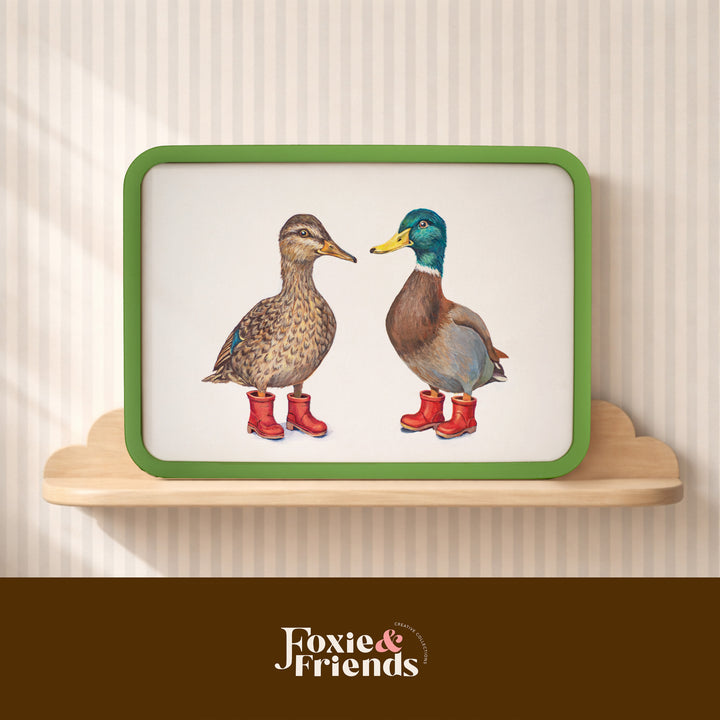 Ducks in boots- Original Artwork With Round Edge Frame